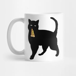 Black Cat Stealing and Eating Pizza Funny Mug